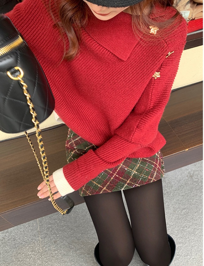 Autumn and winter temperament sweater red fashion tops