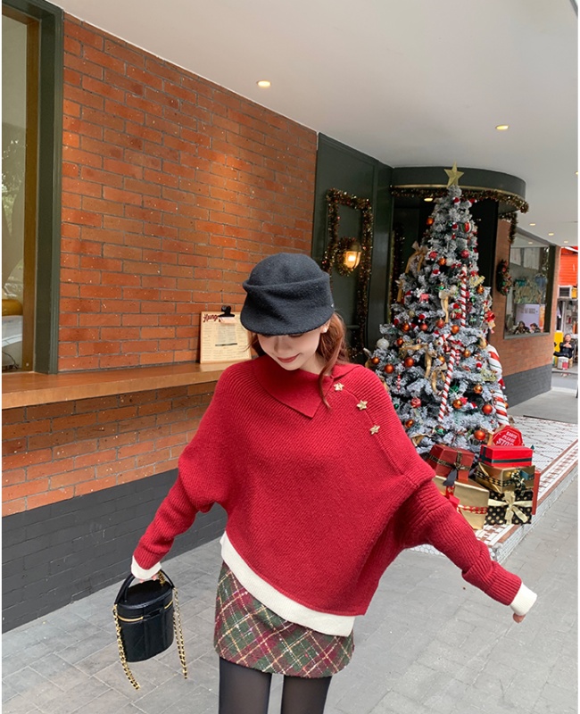 Autumn and winter temperament sweater red fashion tops