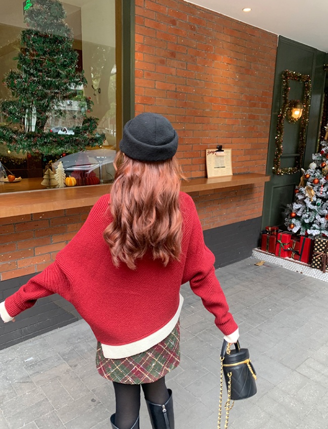 Autumn and winter temperament sweater red fashion tops