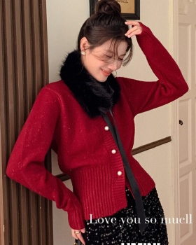 Refinement V-neck christmas pinched waist sweater