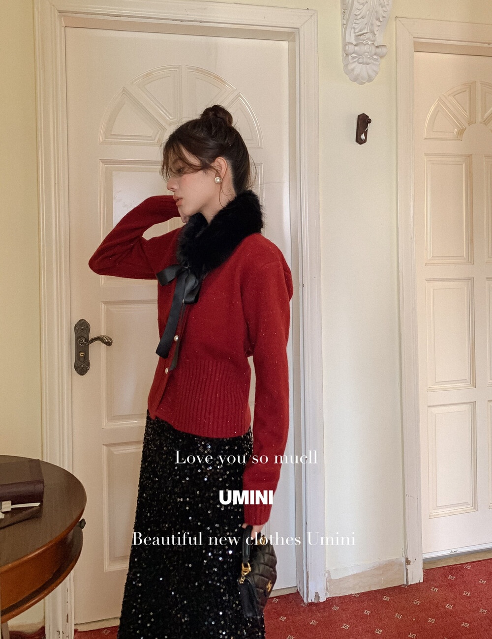 Refinement V-neck christmas pinched waist sweater