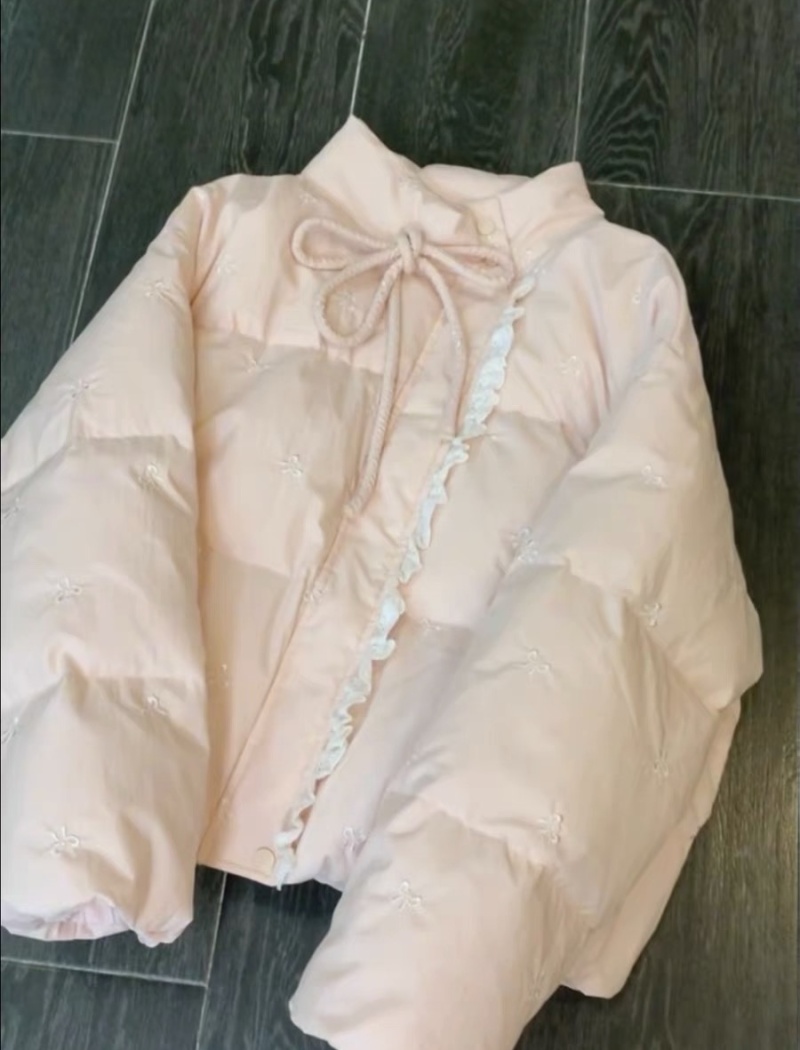 Splice lace cotton coat winter pink coat for women