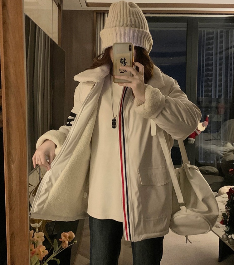 Thermal winter loose cotton coat college long lapel coat