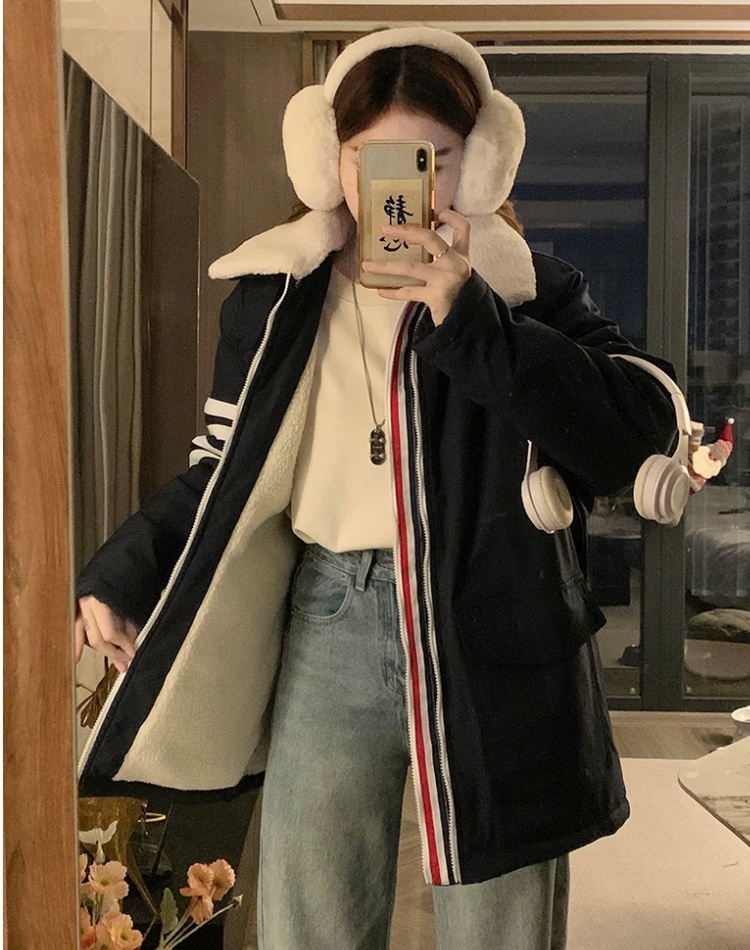 Thermal winter loose cotton coat college long lapel coat