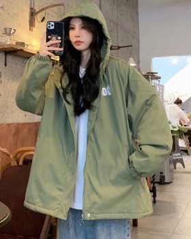 Olive-green cotton coat technical jacket for women