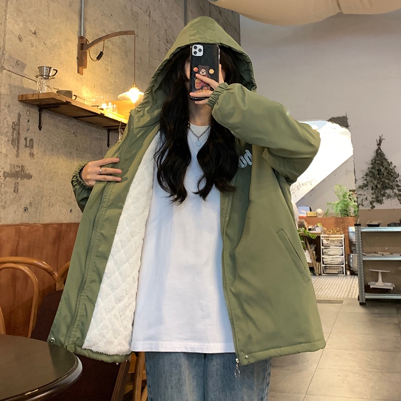 Olive-green cotton coat technical jacket for women