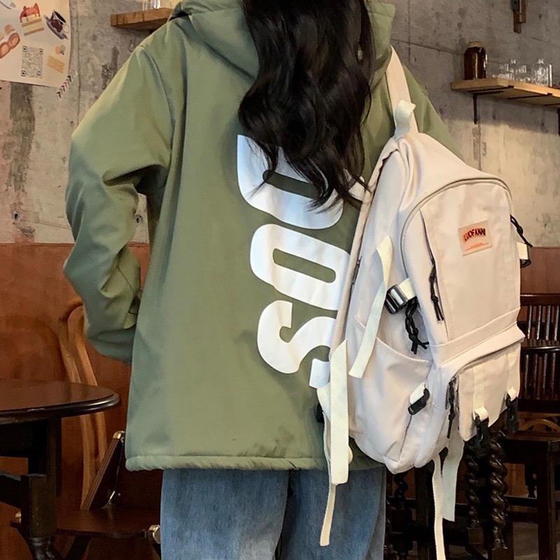 Olive-green cotton coat technical jacket for women