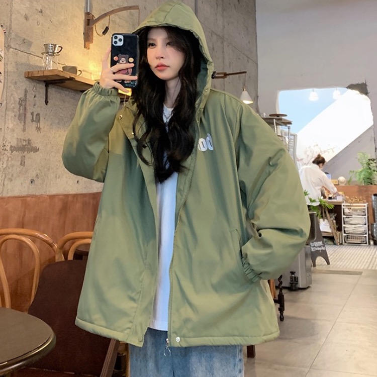 Olive-green cotton coat technical jacket for women