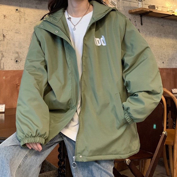 Olive-green cotton coat technical jacket for women