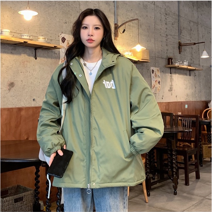 Olive-green cotton coat technical jacket for women