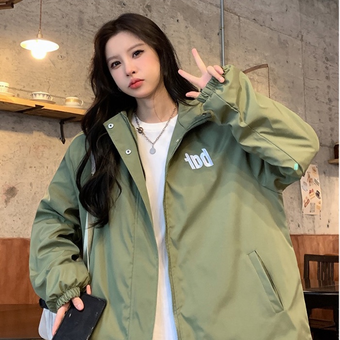 Olive-green cotton coat technical jacket for women