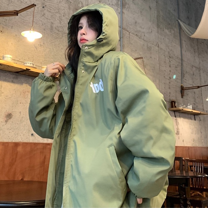 Olive-green cotton coat technical jacket for women