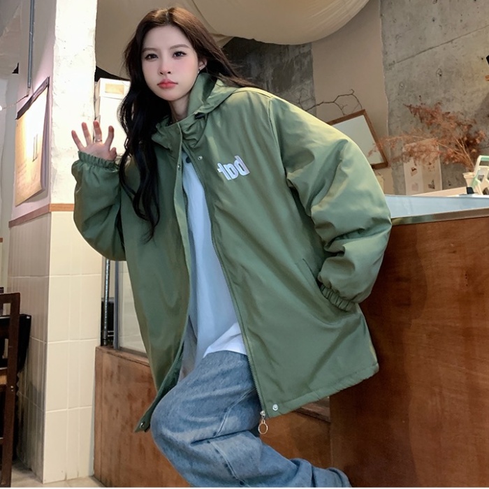 Olive-green cotton coat technical jacket for women