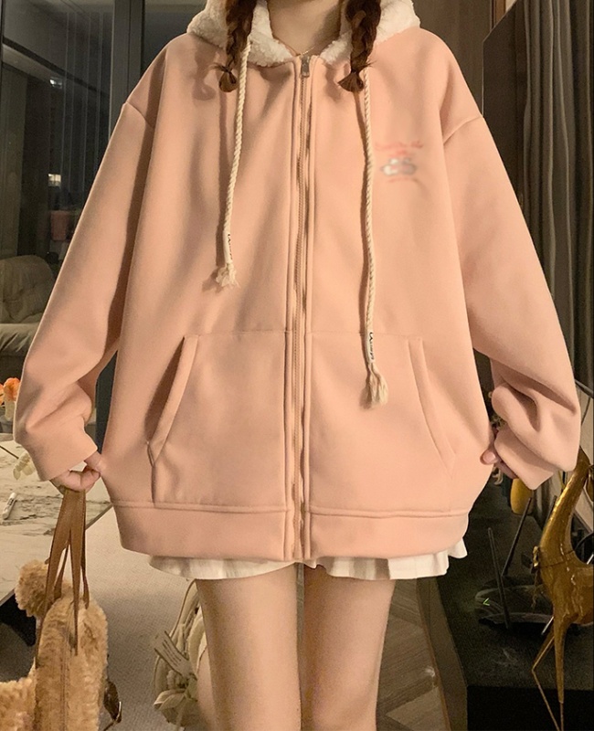 Thick maiden cotton coat loose hoodie for women