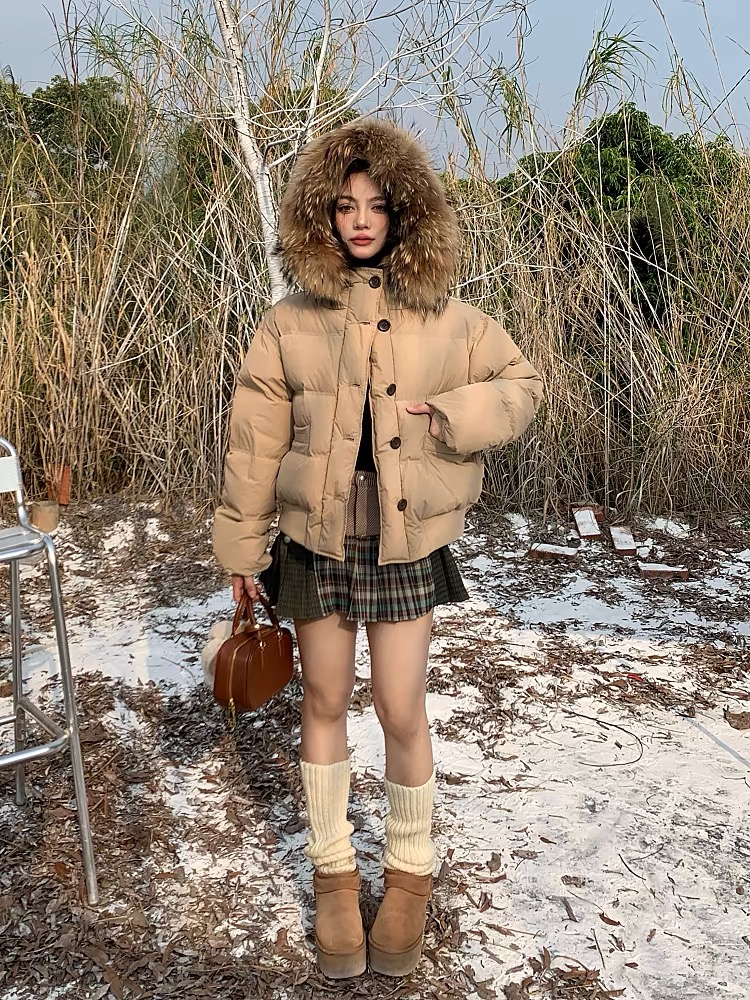 Slim short thick coat winter large fur collar down coat