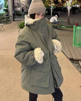 Lamb fur green coat lambs wool technical jacket for women