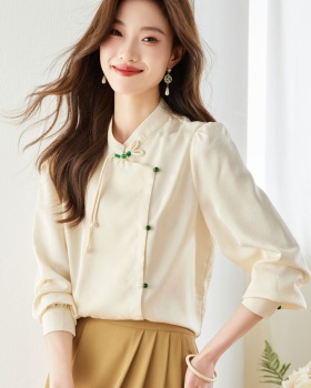 Cstand collar spring beading slim chiffon shirt for women