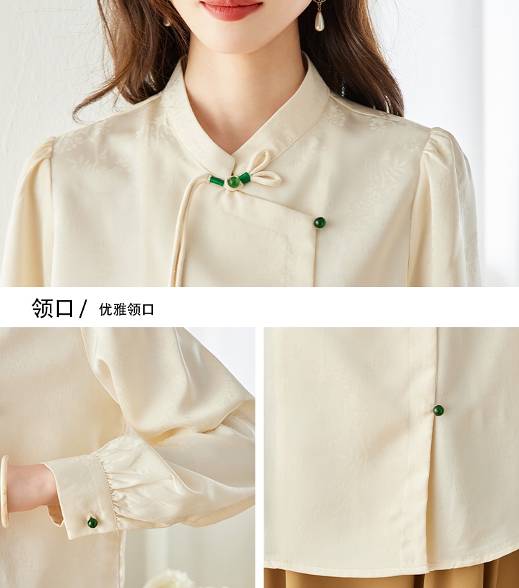 Cstand collar spring beading slim chiffon shirt for women