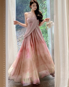 Temperament tender dress blooming wrapped chest long dress