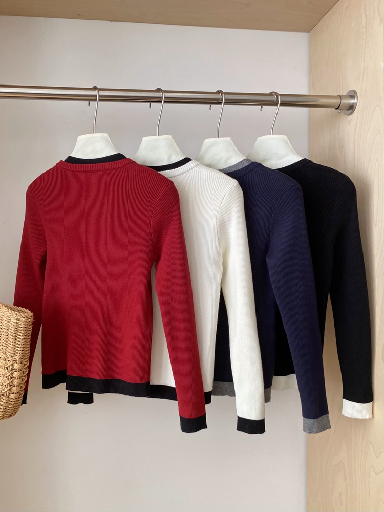 Pseudo-two temperament slim mixed colors sweater