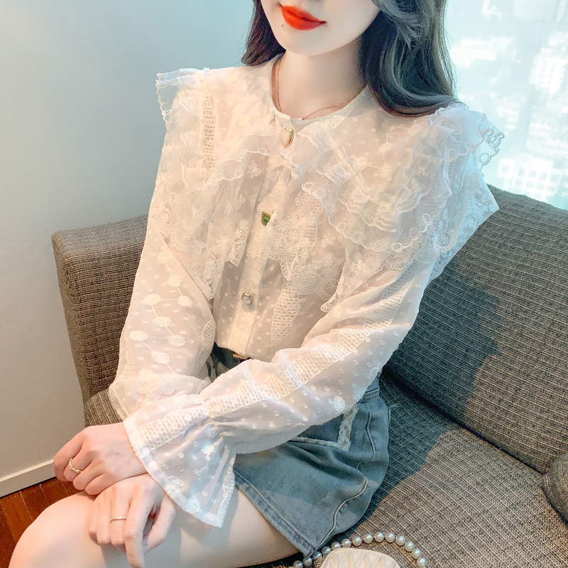 Commuting lace chiffon shirt doll collar tops