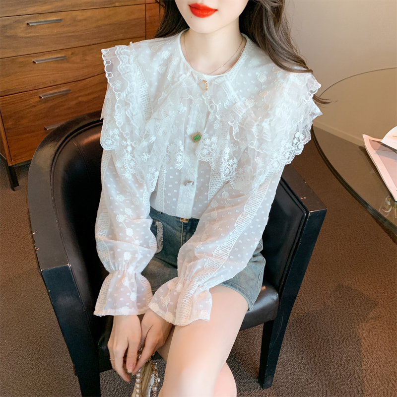 Commuting lace chiffon shirt doll collar tops