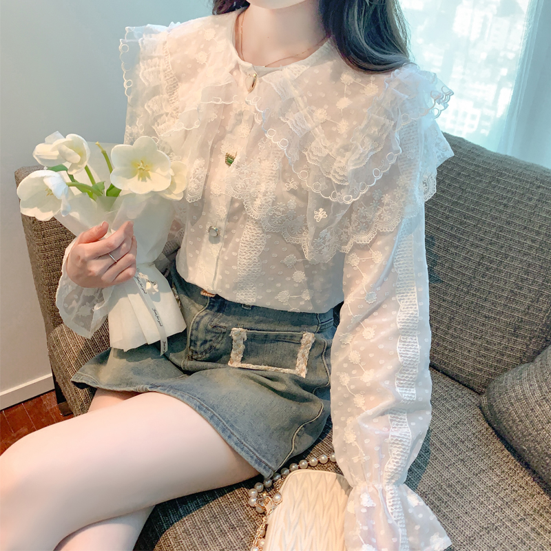 Commuting lace chiffon shirt doll collar tops