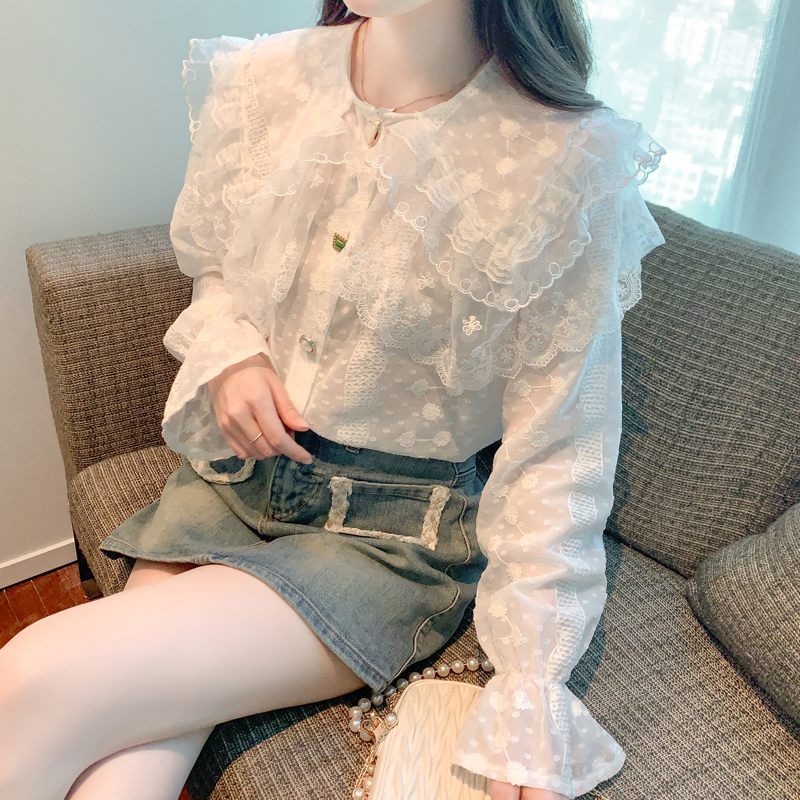 Commuting lace chiffon shirt doll collar tops