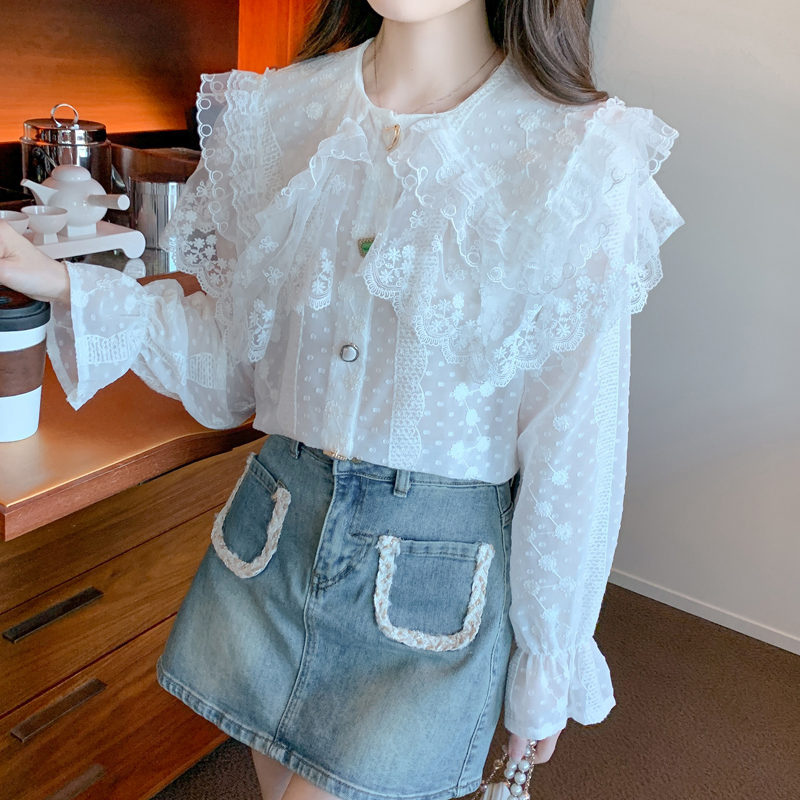 Commuting lace chiffon shirt doll collar tops