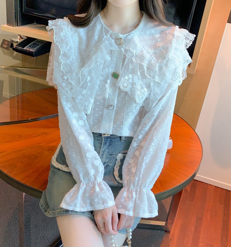 Commuting lace chiffon shirt doll collar tops