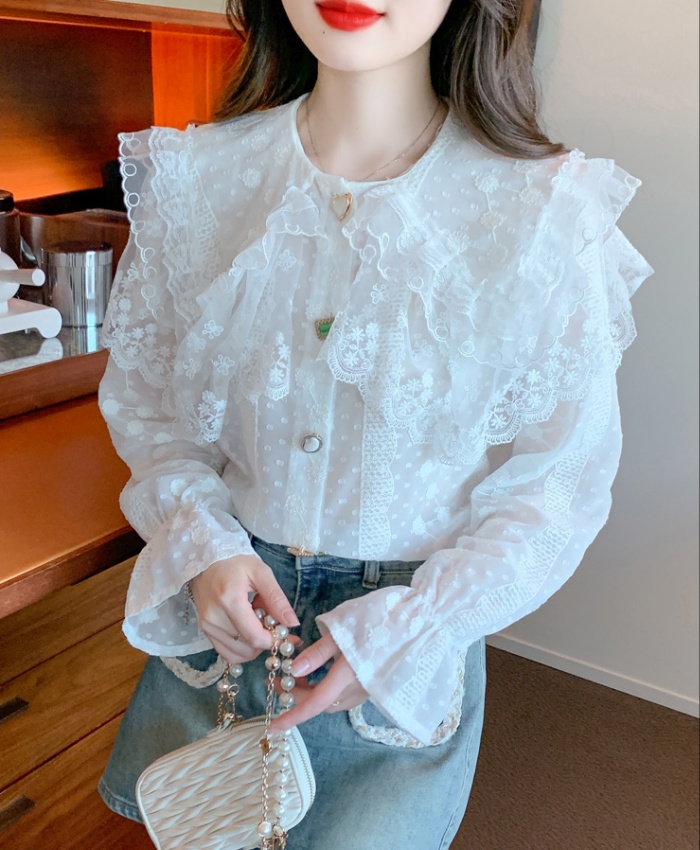 Commuting lace chiffon shirt doll collar tops