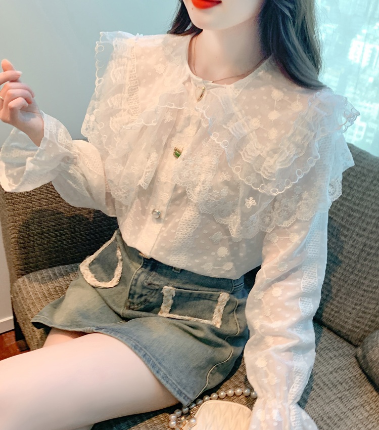 Commuting lace chiffon shirt doll collar tops