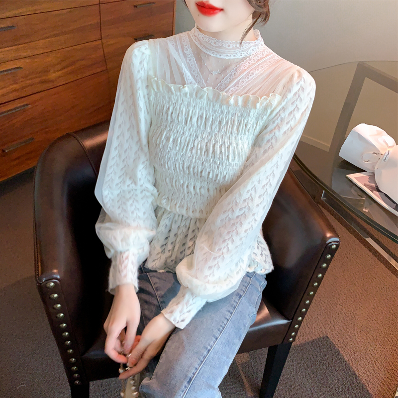 Lace pullover chouzhe shirt splice slim long sleeve tops for women