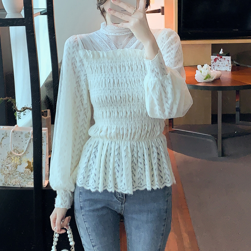 Lace pullover chouzhe shirt splice slim long sleeve tops for women