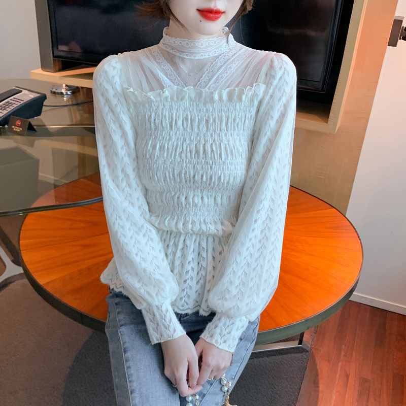 Lace pullover chouzhe shirt splice slim long sleeve tops for women