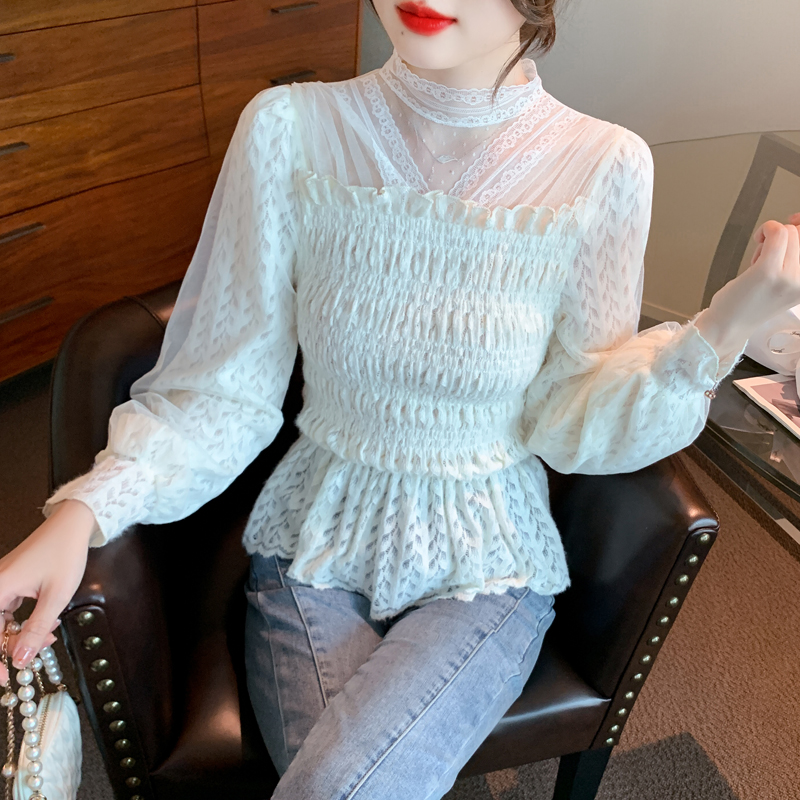 Lace pullover chouzhe shirt splice slim long sleeve tops for women