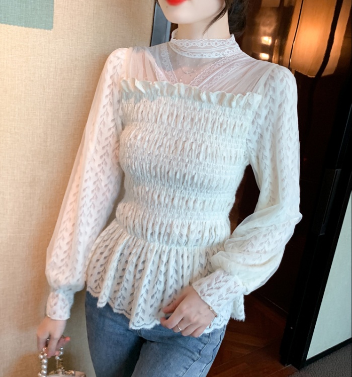 Lace pullover chouzhe shirt splice slim long sleeve tops for women