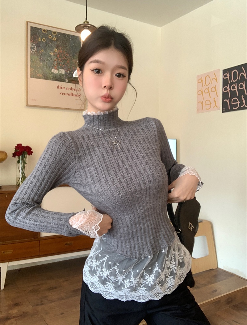 Bottoming lace splice autumn and winter sweater