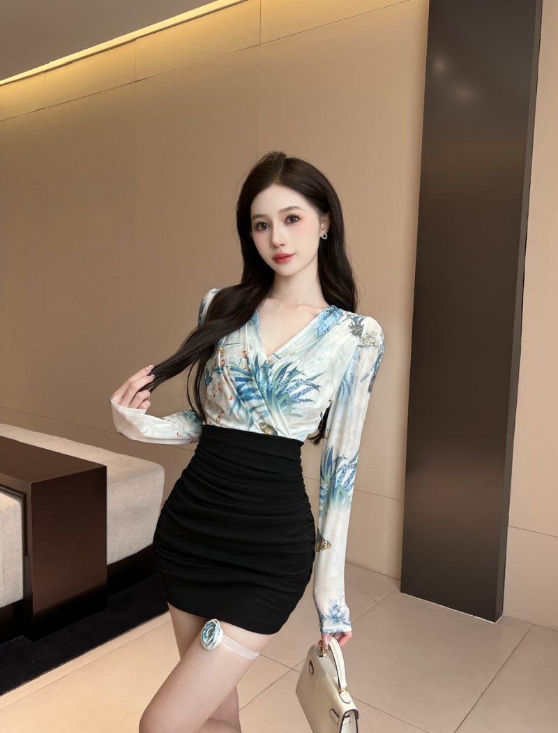 Tender folds slim spring fashion V-neck dress