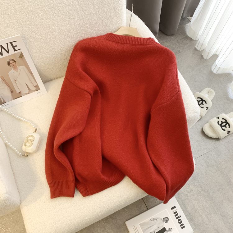 Loose christmas red sweater Western style elk tops for women