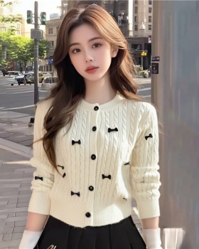 Sweet thick cardigan thermal bow bottoming shirt for women