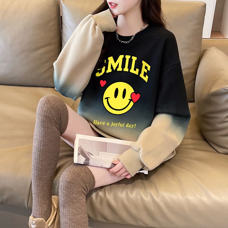 Cotton gradient complex round neck hoodie for women