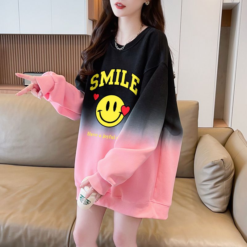 Cotton gradient complex round neck hoodie for women