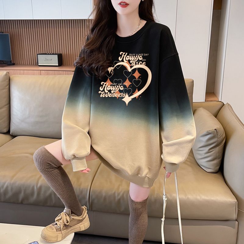 Gradient round neck thin hoodie