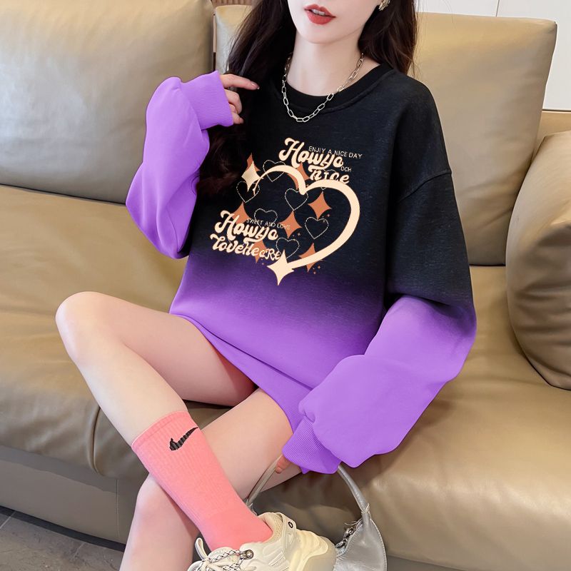 Gradient round neck thin hoodie