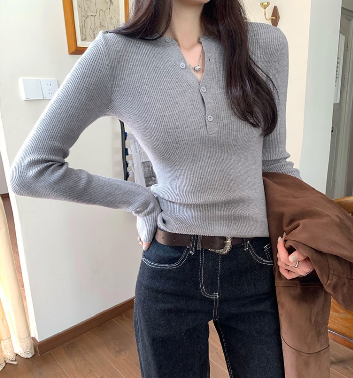 Long sleeve buckle tops bottoming sweater for women