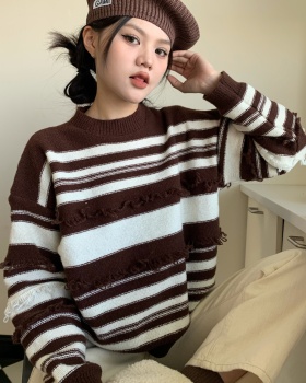 Autumn and winter mixed colors stripe loose slim sweater