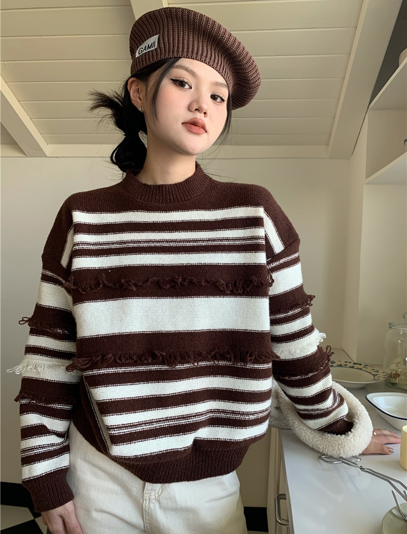 Autumn and winter mixed colors stripe loose slim sweater