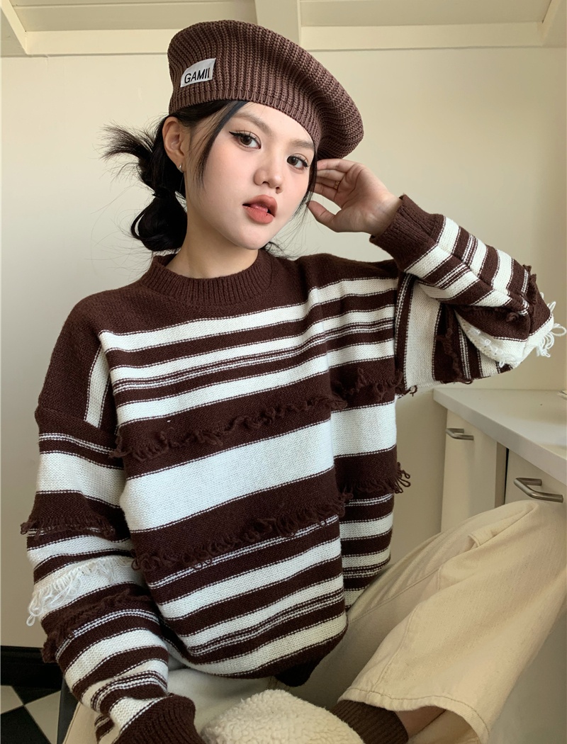 Autumn and winter mixed colors stripe loose slim sweater