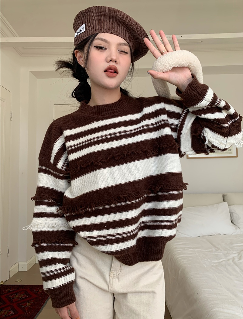 Autumn and winter mixed colors stripe loose slim sweater